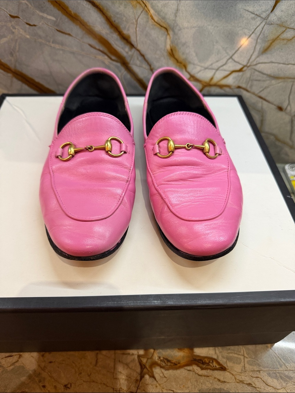 Gucci Pink Leather Horsebit Loafers